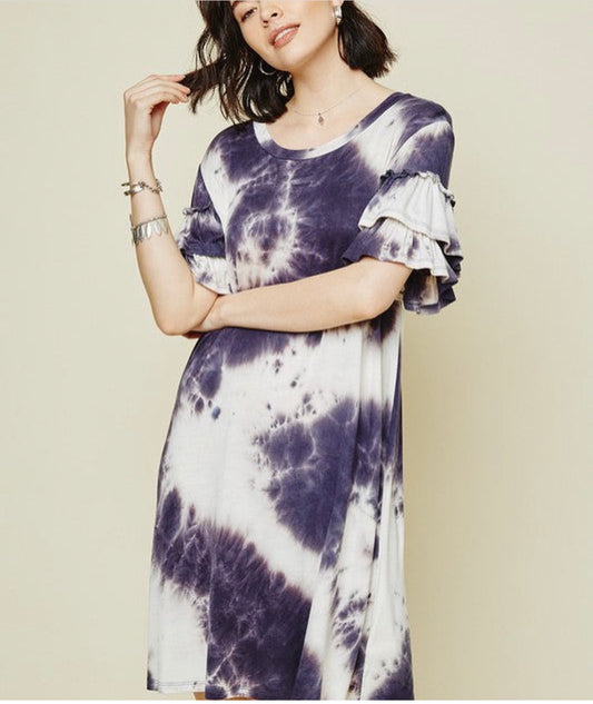 Tye Dye Ruffle Sleeve T-Shirt Dress